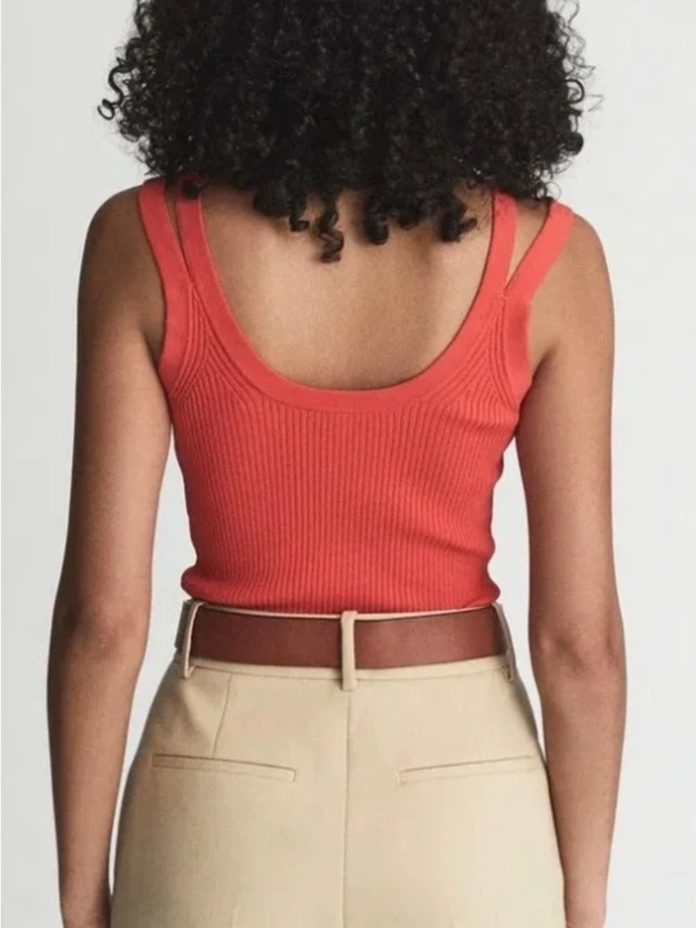 Reiss Sabrina Ribbed Scoop Neck Tank Top in Coral - Picture 2 of 7